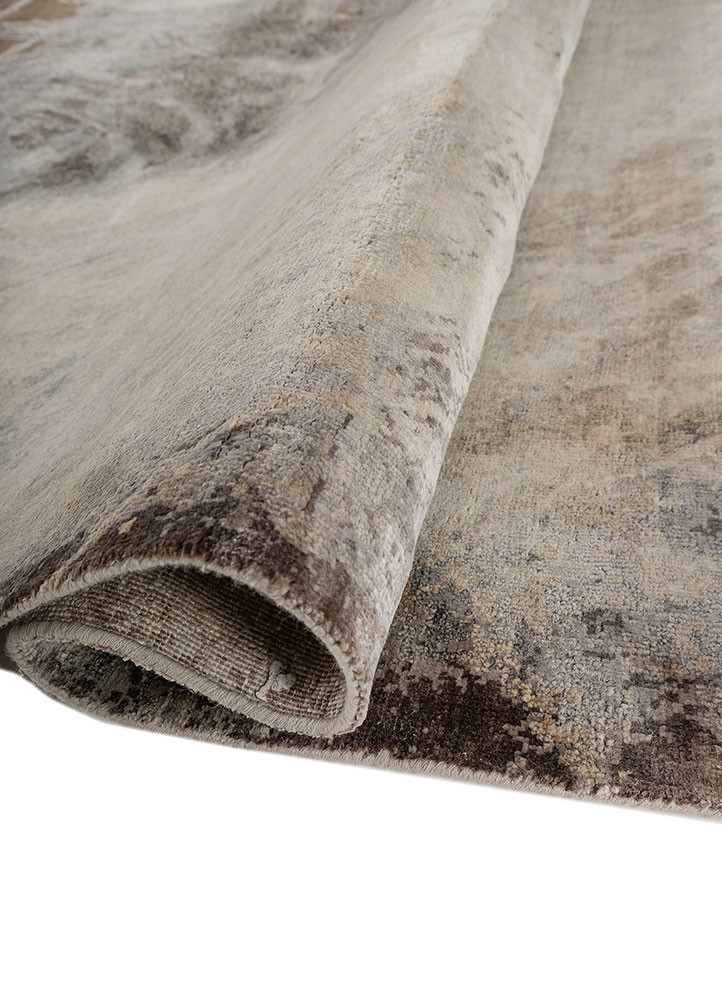 entropy beige and brown silk hand knotted Rug - FoldShot