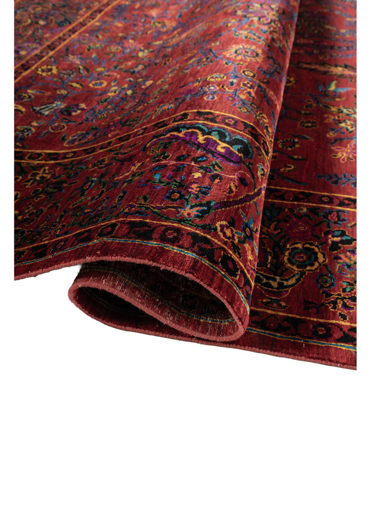 gulmarg red and orange silk hand knotted Rug - FoldShot gulmarg red and orange silk hand knotted Rug - FoldShot