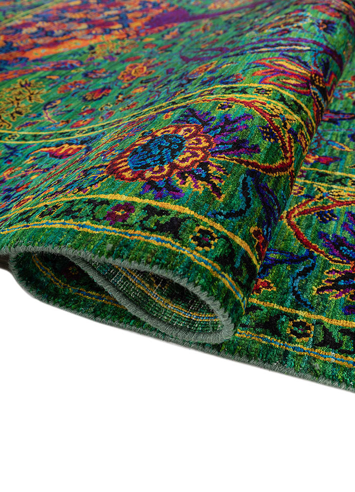 aprezo green silk hand knotted Rug - FoldShot