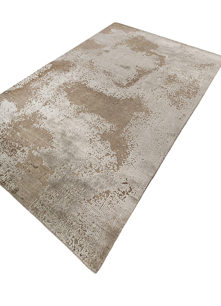 uvenuti beige and brown wool and bamboo silk hand knotted Rug - FoldShot uvenuti beige and brown wool and bamboo silk hand knotted Rug - FoldShot