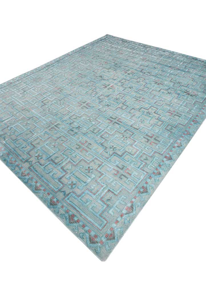 erbe blue wool and bamboo silk hand knotted Rug - FoldShot