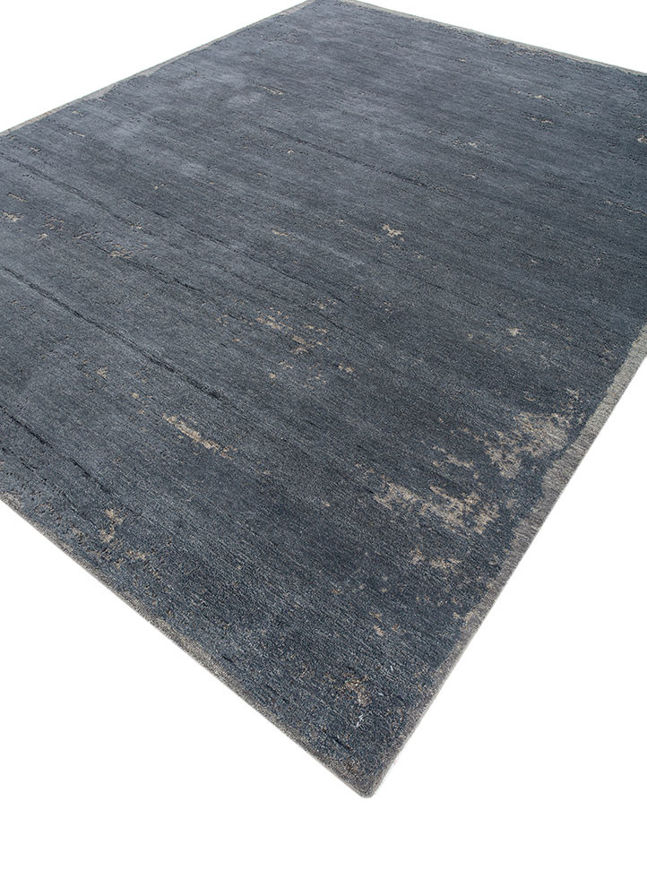 urban pause by kavi blue wool and bamboo silk hand knotted Rug - FoldShot