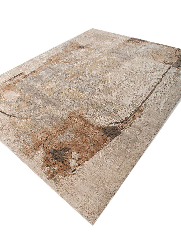 aprezo beige and brown wool and bamboo silk hand knotted Rug - FoldShot aprezo beige and brown wool and bamboo silk hand knotted Rug - FoldShot