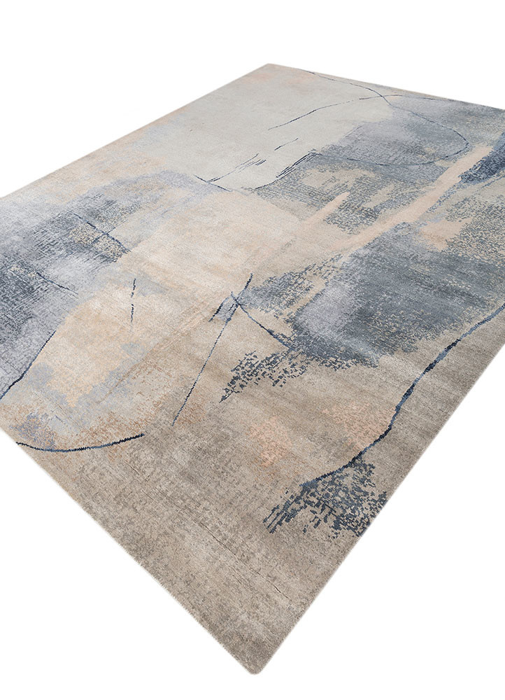 aprezo blue wool and bamboo silk hand knotted Rug - FoldShot aprezo blue wool and bamboo silk hand knotted Rug - FoldShot