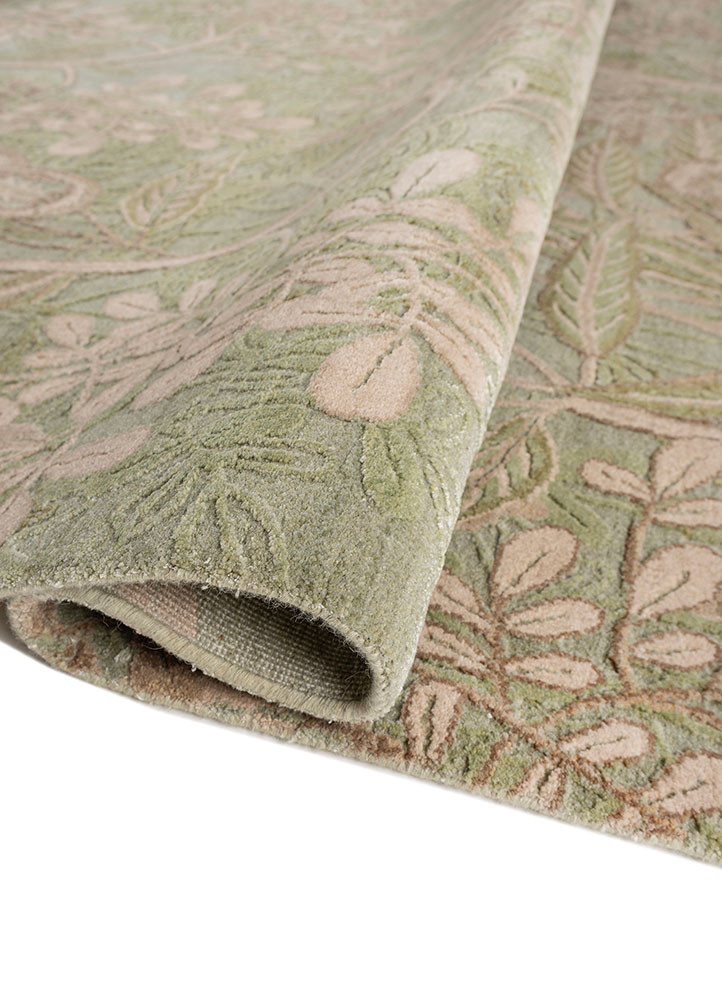 pansy green wool and bamboo silk hand knotted Rug - FoldShot