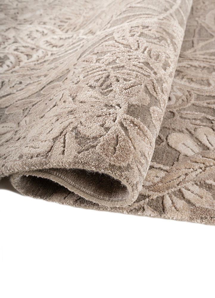 pansy beige and brown wool and bamboo silk hand knotted Rug - FoldShot