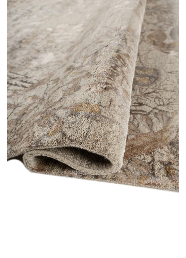 pansy green wool and bamboo silk hand knotted Rug - FoldShot