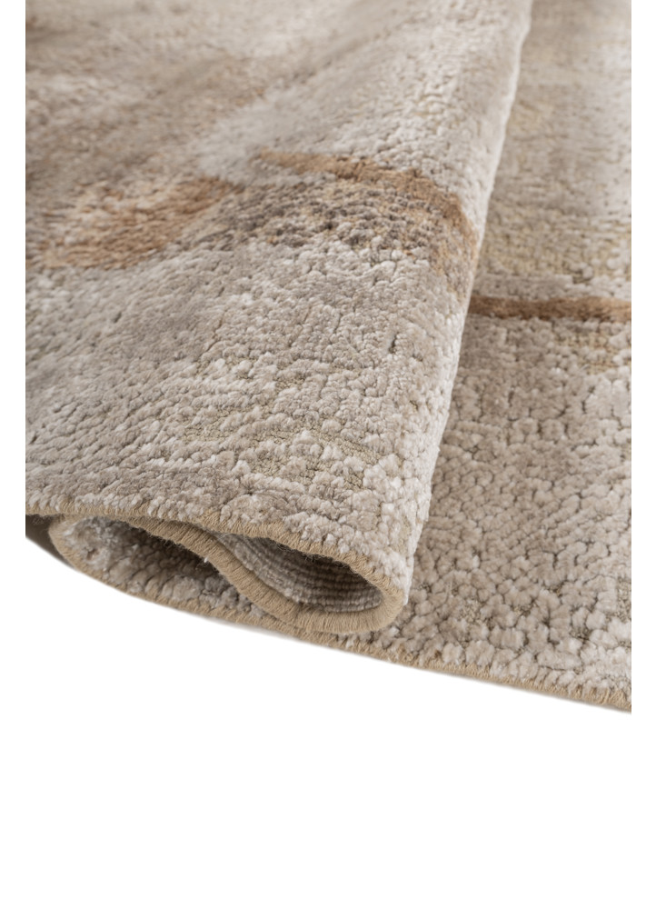 aprezo beige and brown wool and bamboo silk hand knotted Rug - FoldShot