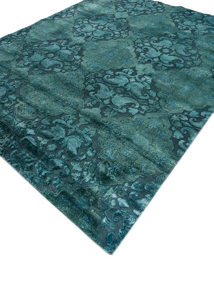 lacuna blue wool and bamboo silk hand knotted Rug - FoldShot