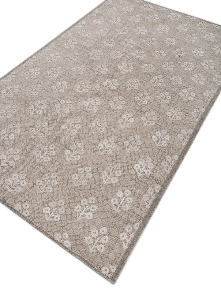 inde rose ivory wool and bamboo silk hand knotted Rug - FoldShot
