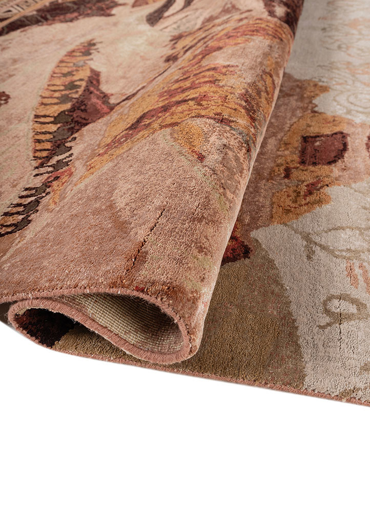 whispers of the desert red and orange wool and bamboo silk hand knotted Rug - FoldShot