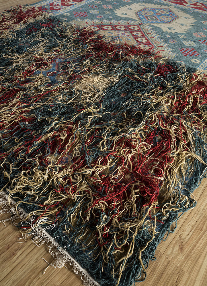 savana blue wool hand knotted Rug - FoldShot savana blue wool hand knotted Rug - FoldShot