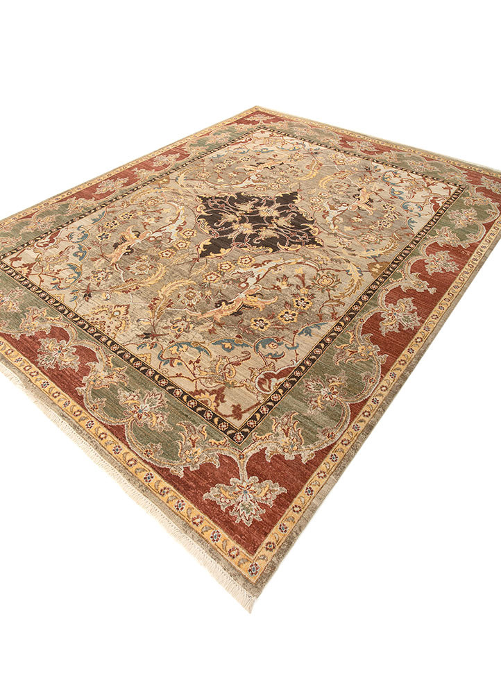erbe beige and brown wool hand knotted Rug - FoldShot erbe beige and brown wool hand knotted Rug - FoldShot