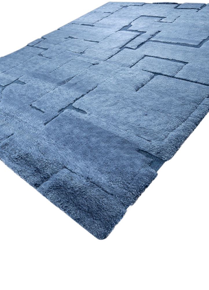zuri blue wool hand knotted Rug - FoldShot