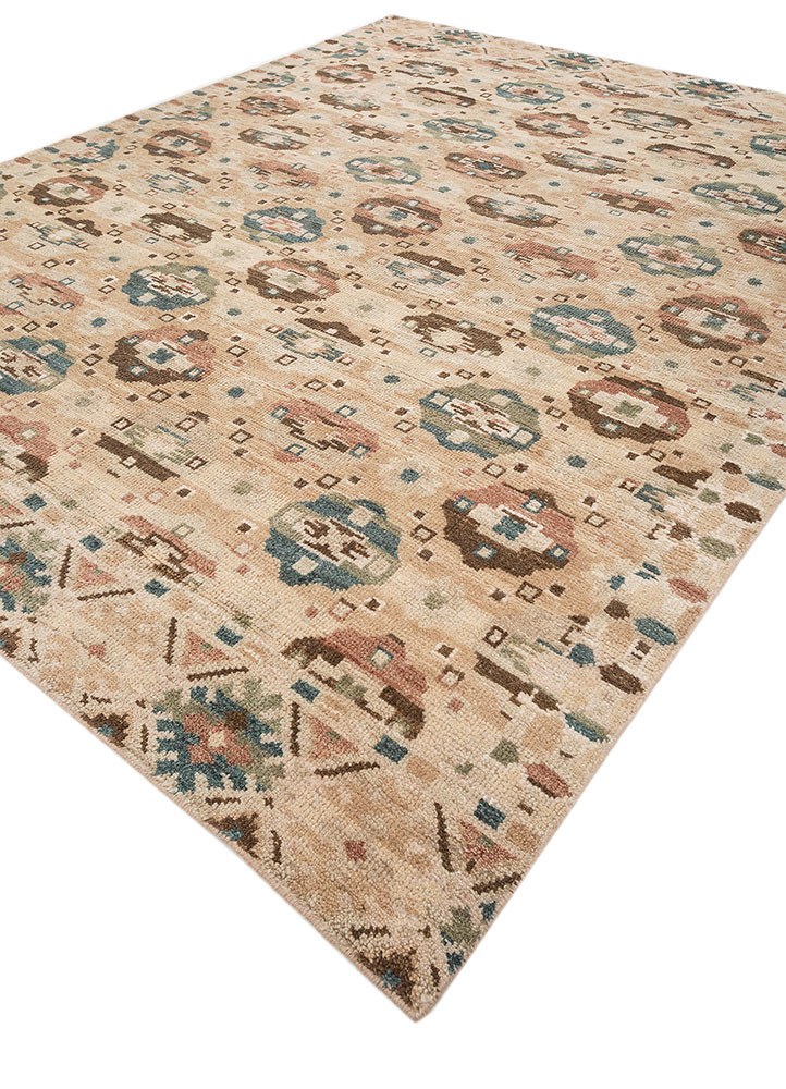 erbe beige and brown wool hand knotted Rug - FoldShot