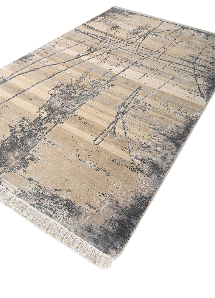 entropy ivory wool and silk hand knotted Rug - FoldShot entropy ivory wool and silk hand knotted Rug - FoldShot