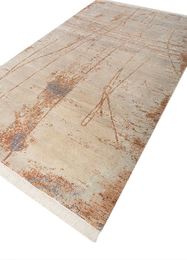 entropy ivory wool and silk hand knotted Rug - FoldShot entropy ivory wool and silk hand knotted Rug - FoldShot