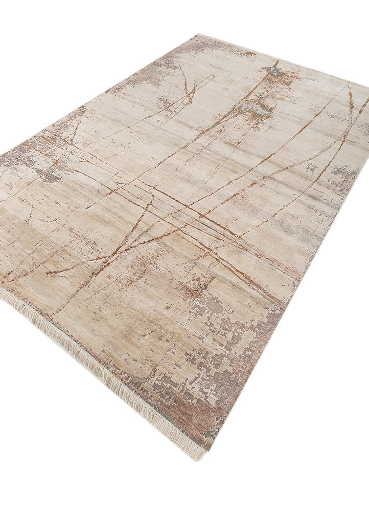 entropy ivory wool and silk hand knotted Rug - FoldShot