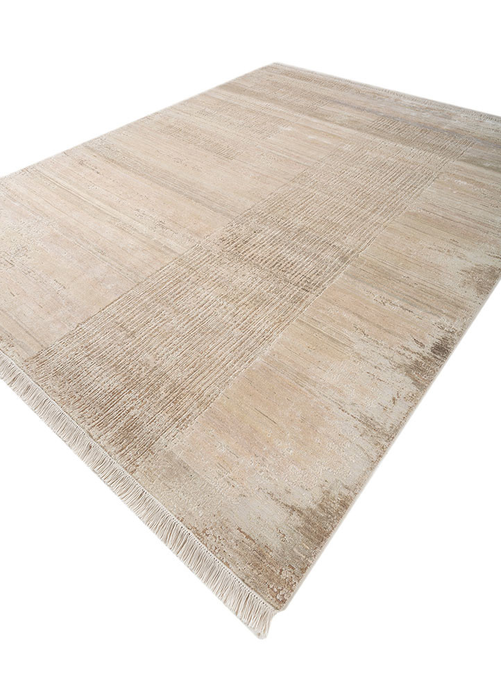 entropy ivory wool and silk hand knotted Rug - FoldShot
