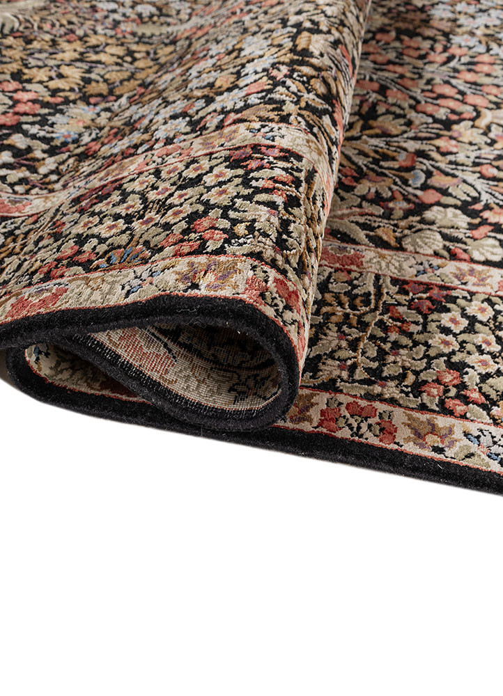 gulmarg grey and black wool and silk hand knotted Rug - FoldShot