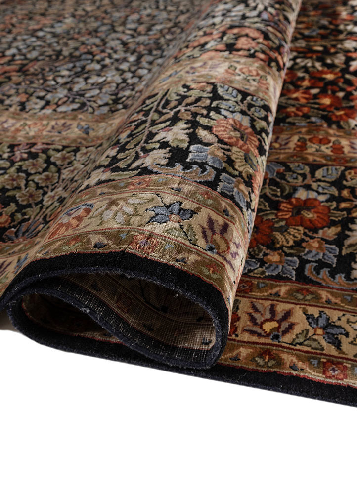 gulmarg grey and black wool and silk hand knotted Rug - FoldShot