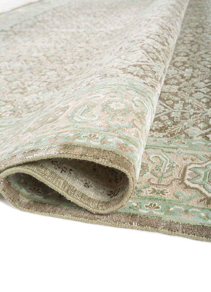 aurora green wool and silk hand knotted Rug - FoldShot aurora green wool and silk hand knotted Rug - FoldShot