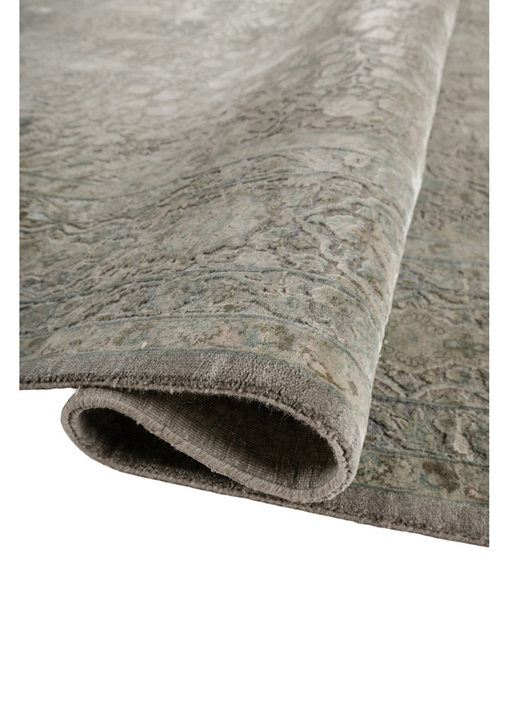 aprezo blue wool and silk hand knotted Rug - FoldShot