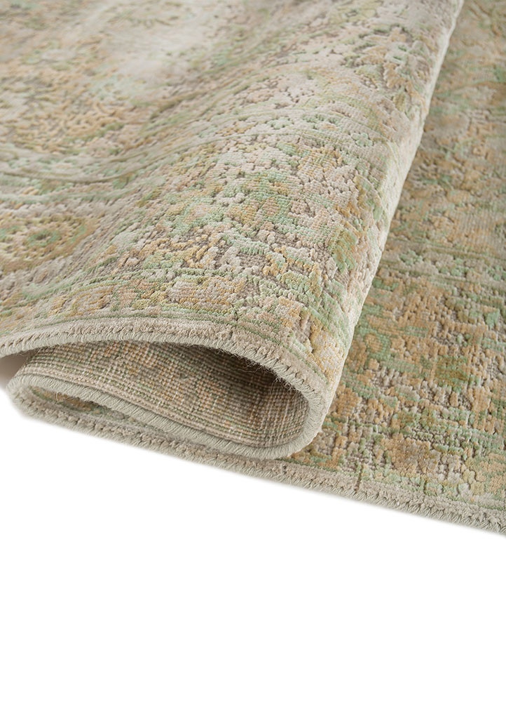 aurora blue wool and silk hand knotted Rug - FoldShot