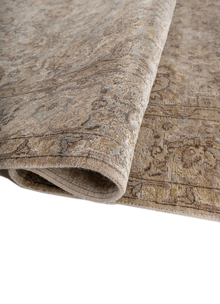 aurora ivory wool and silk hand knotted Rug - FoldShot