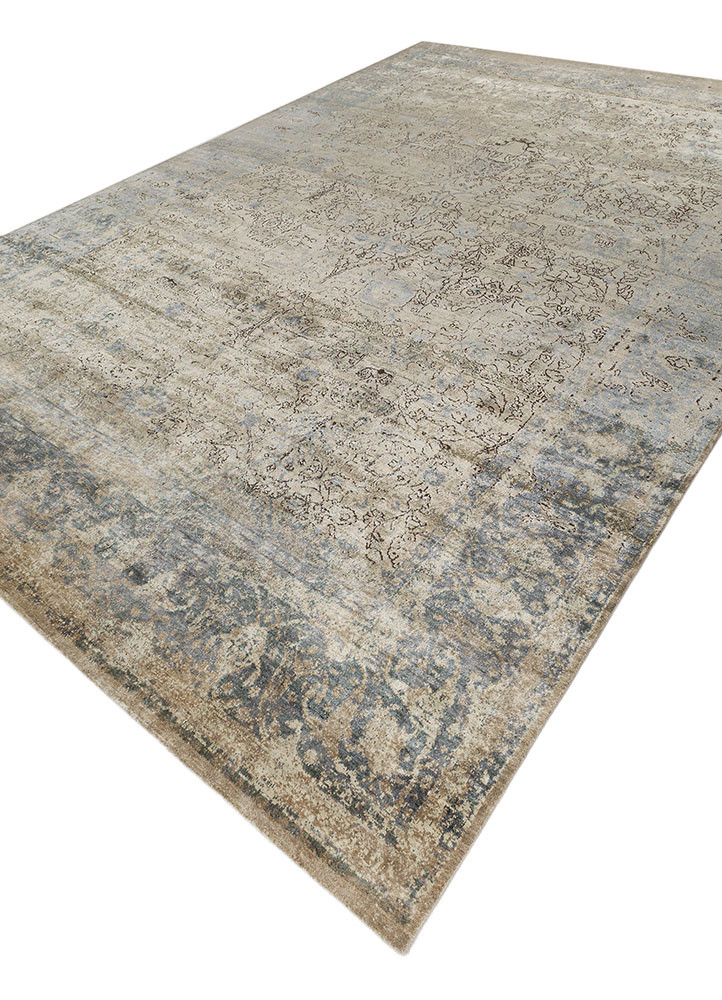 aurora ivory wool and silk hand knotted Rug - FoldShot aurora ivory wool and silk hand knotted Rug - FoldShot