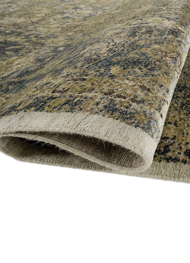 aurora green wool and silk hand knotted Rug - FoldShot