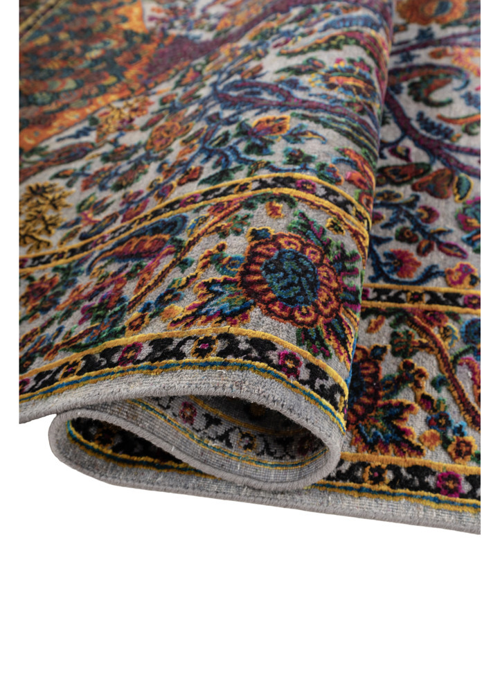 aprezo blue wool and silk hand knotted Rug - FoldShot aprezo blue wool and silk hand knotted Rug - FoldShot
