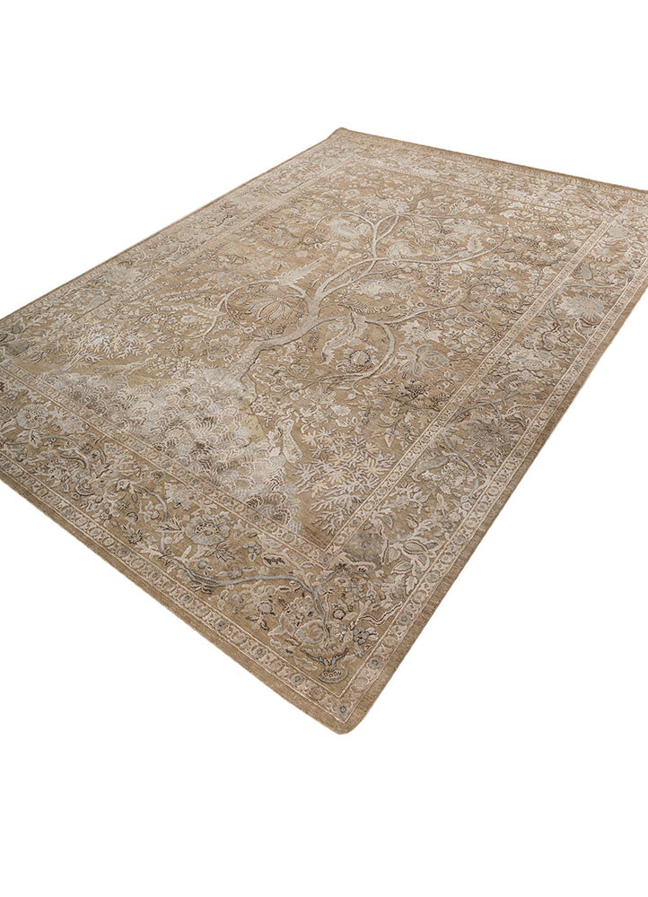 gulmarg gold wool and silk hand knotted Rug - FoldShot