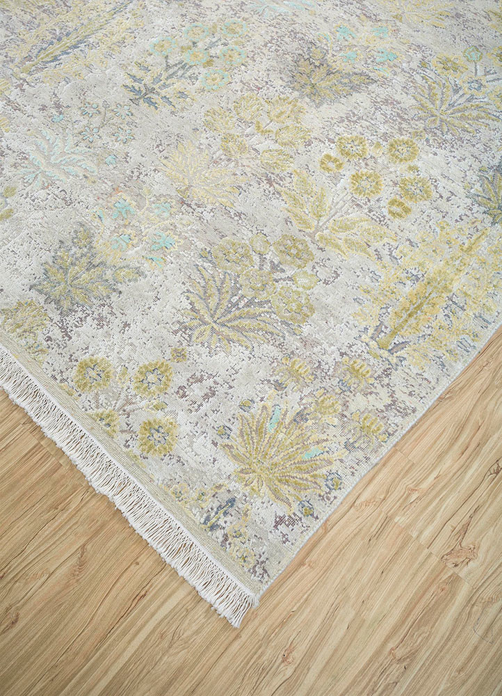 far east ivory wool and silk hand knotted Rug - FoldShot far east ivory wool and silk hand knotted Rug - FoldShot