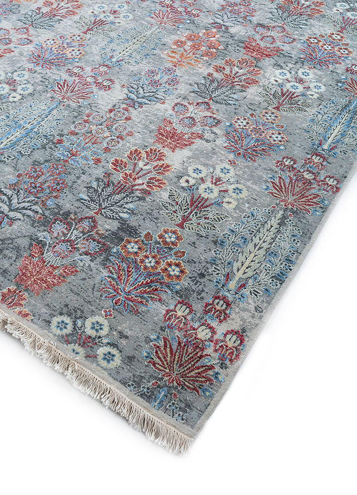 far east ivory wool and silk hand knotted Rug - FoldShot far east ivory wool and silk hand knotted Rug - FoldShot