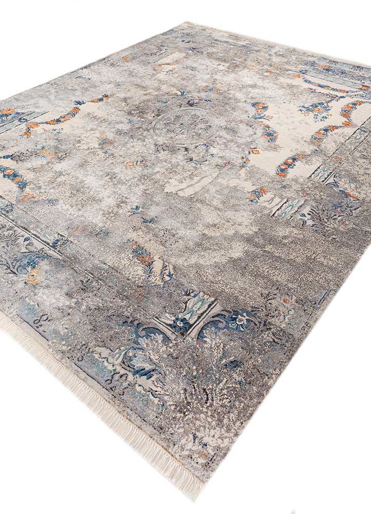 far east ivory wool and silk hand knotted Rug - FoldShot far east ivory wool and silk hand knotted Rug - FoldShot