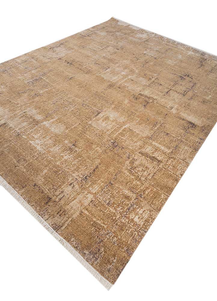 entropy beige and brown wool and silk hand knotted Rug - FoldShot