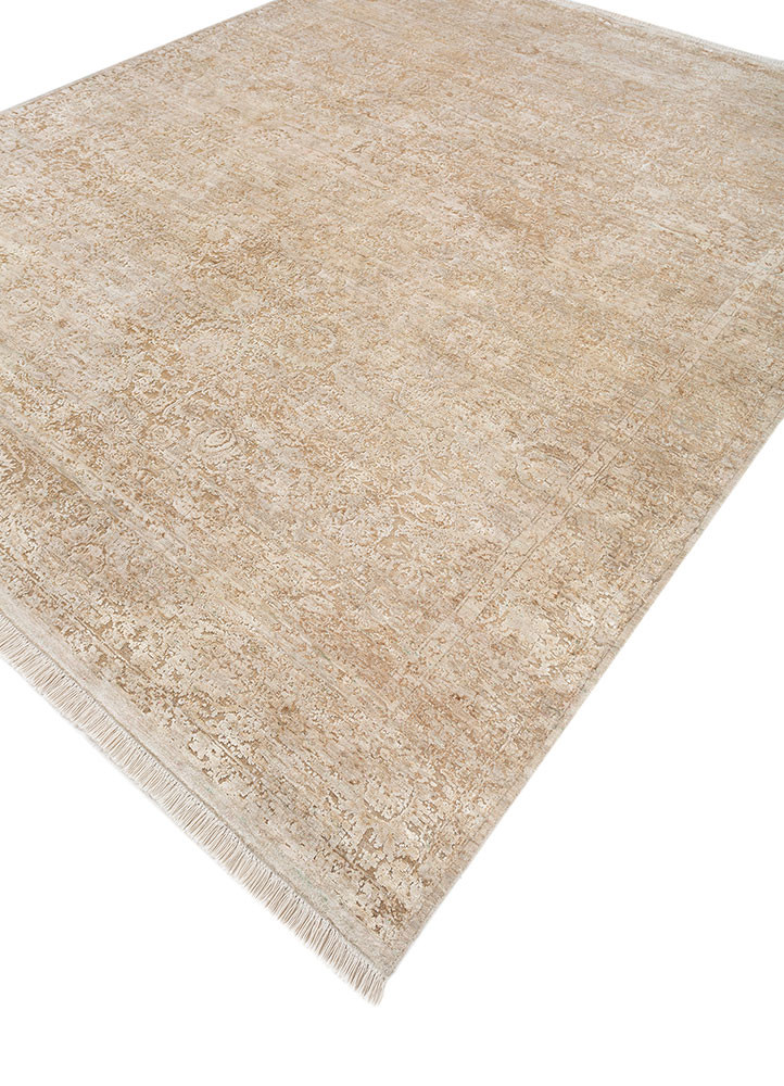 far east ivory wool and silk hand knotted Rug - FoldShot