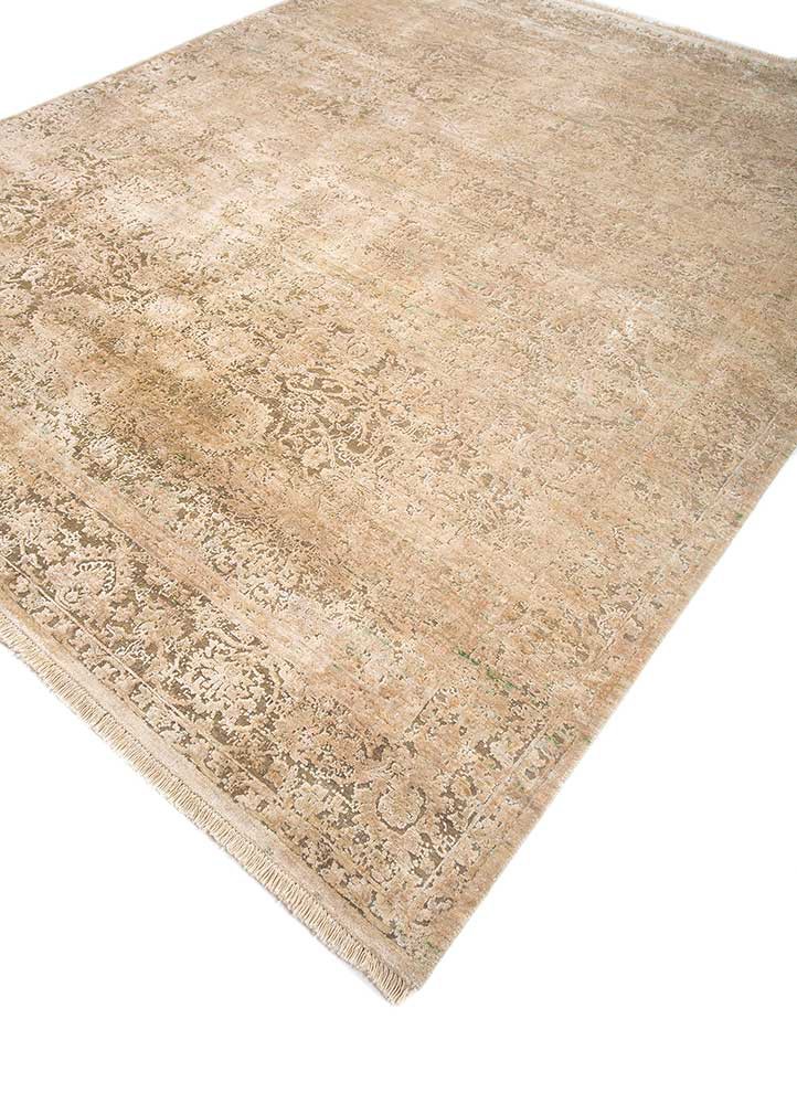 far east ivory wool and silk hand knotted Rug - FoldShot far east ivory wool and silk hand knotted Rug - FoldShot
