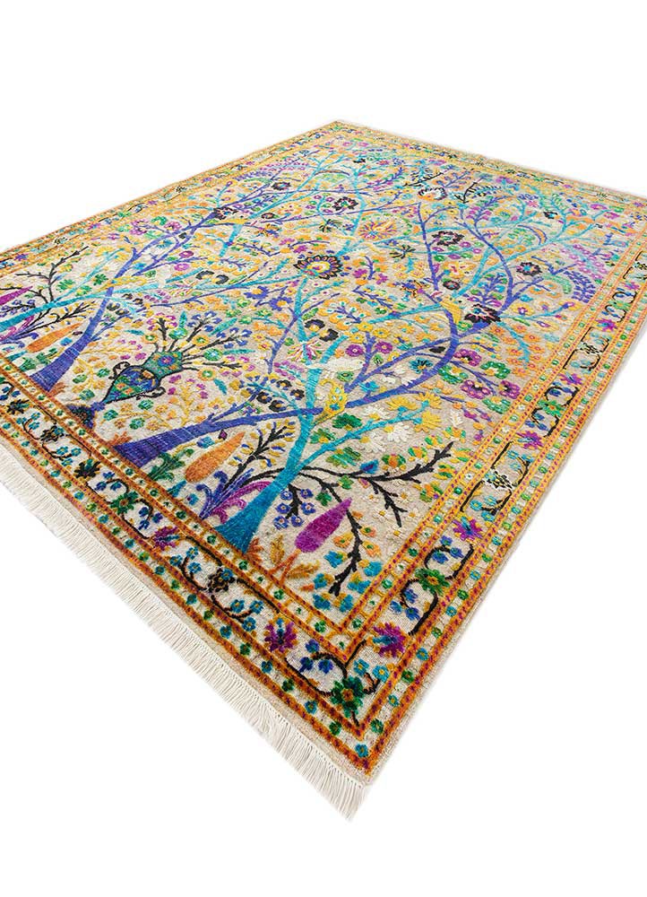 aurora ivory wool and silk hand knotted Rug - FoldShot aurora ivory wool and silk hand knotted Rug - FoldShot