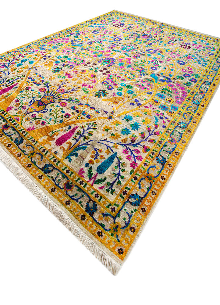 aurora ivory wool and silk hand knotted Rug - FoldShot aurora ivory wool and silk hand knotted Rug - FoldShot