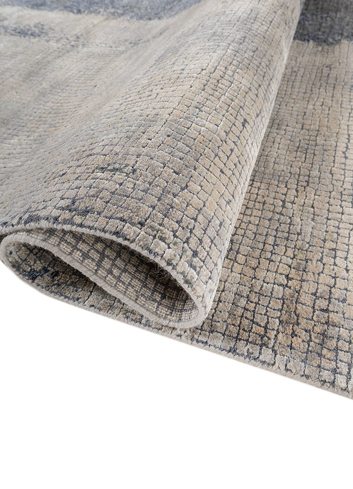 aprezo blue wool and bamboo silk hand knotted Rug - FoldShot