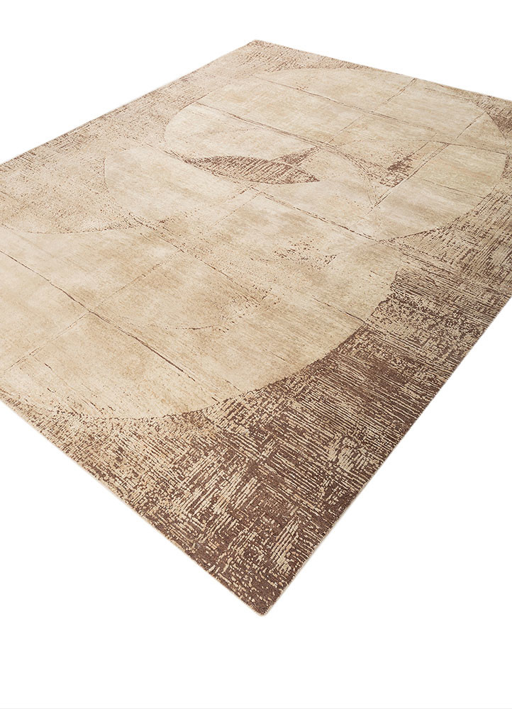 entropy beige and brown wool and silk hand knotted Rug - FoldShot