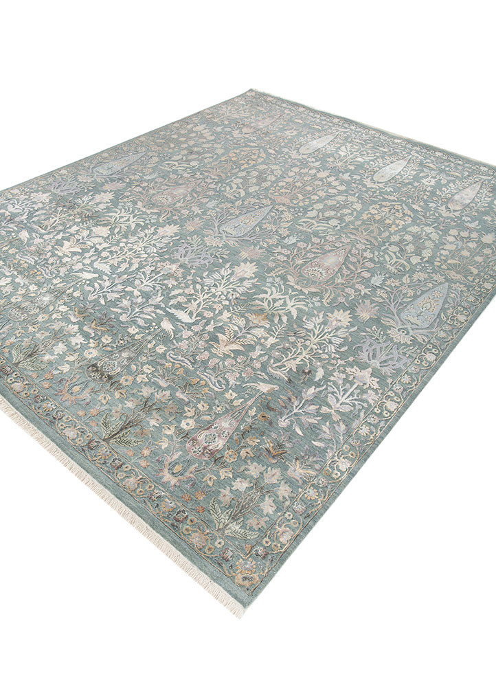 far east blue wool and silk hand knotted Rug - FoldShot far east blue wool and silk hand knotted Rug - FoldShot