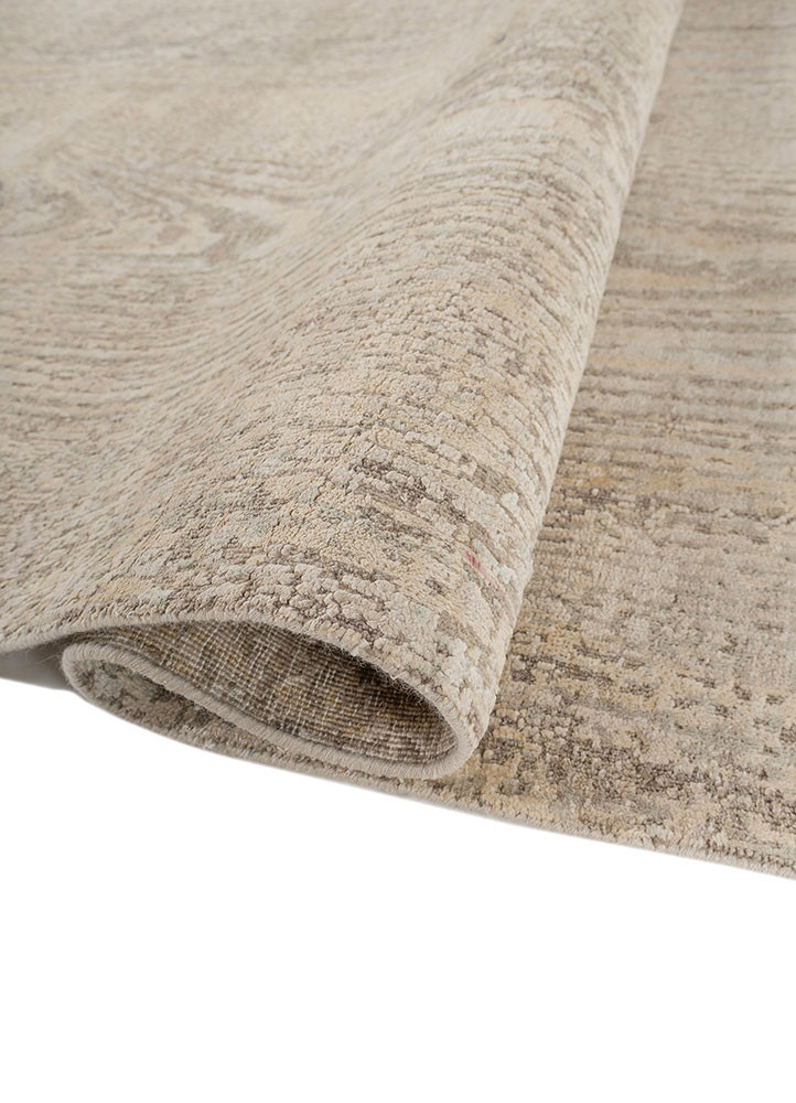 entropy beige and brown wool and silk hand knotted Rug - FoldShot