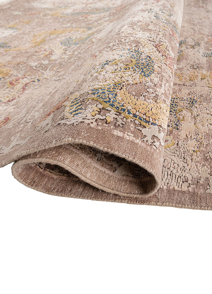 aprezo beige and brown wool and silk hand knotted Rug - FoldShot aprezo beige and brown wool and silk hand knotted Rug - FoldShot
