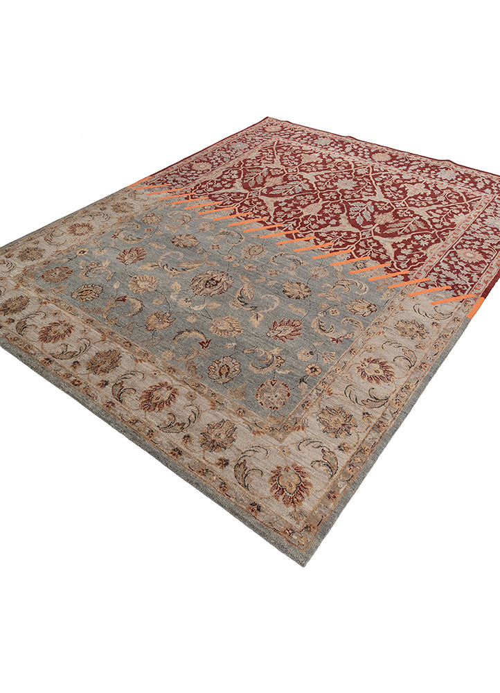 playing with tradition red and orange wool and silk hand knotted Rug - FoldShot playing with tradition red and orange wool and silk hand knotted Rug - FoldShot