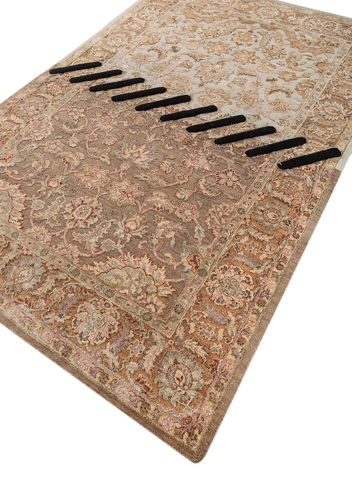 playing with tradition beige and brown wool and silk hand knotted Rug - FoldShot playing with tradition beige and brown wool and silk hand knotted Rug - FoldShot