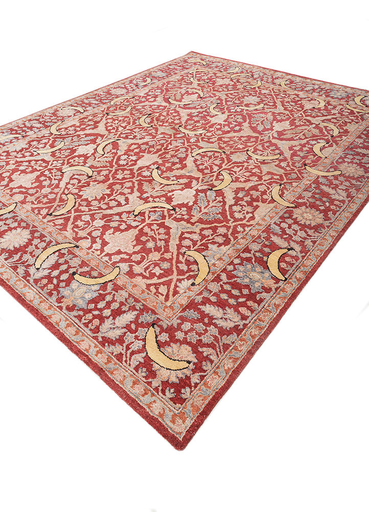 playing with tradition red and orange wool and silk hand knotted Rug - FoldShot