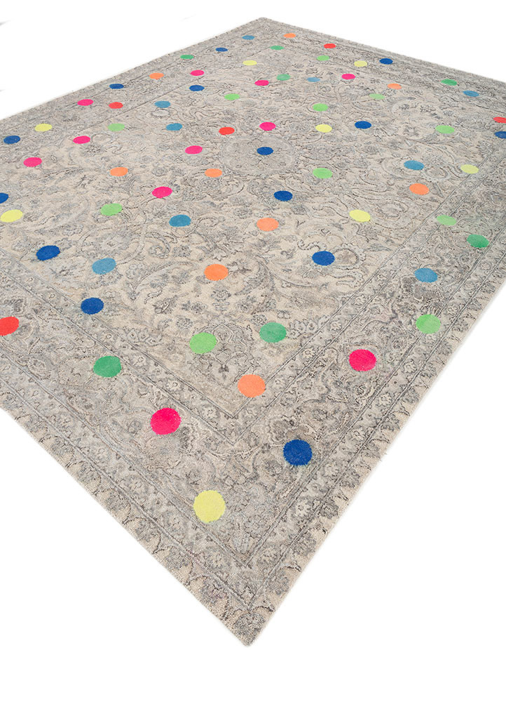 playing with tradition grey and black wool and silk hand knotted Rug - FoldShot